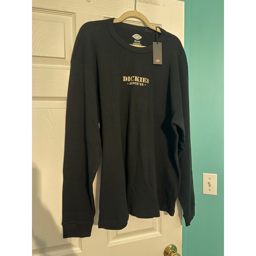 Dickies Mens 2XL Black Waffle Knit Thermal Long Sleeve Shirt Logo Graphic NWT